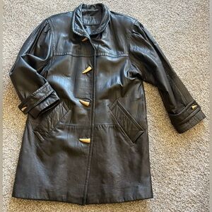 Black Leather Women's Coat